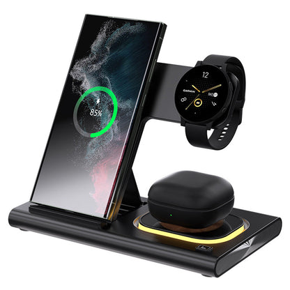 3-in-1 Wireless Charger Station Fast Charging Dock for Samsung Watch Wireless Charging Phone Headphones Black