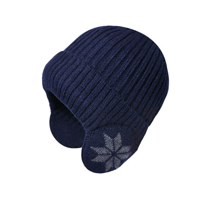 Unisex Winter Knit Earflap Beanie Hat Warm Ear Flap Hat with Knit Brimmed Ski Cap Blue