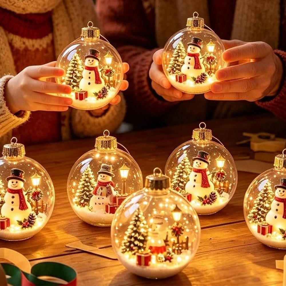 2 Pack 8cm Clear Plastic Fillable Christmas Ball Ornaments - Snowman