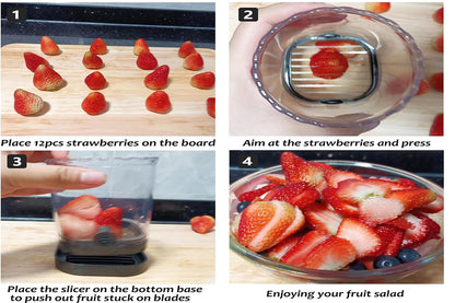 2-in-1 Kitchen Fruit Slicer Cup with Removable Blade and Push Plate for Strawberry Banana -Black