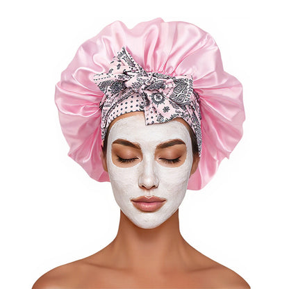 Satin Bonnet for Sleeping Double Layer Sleep Hair Bonnets Caps for Curly Braid Hair-Pink