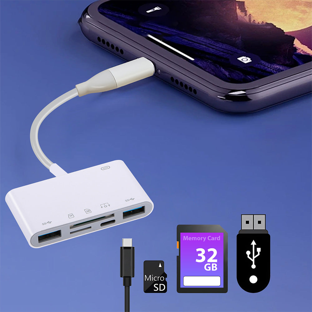 5-in-1 Memory Card Reader USB-C to Memory Card OTG Adapter for TV Camera Smartphone