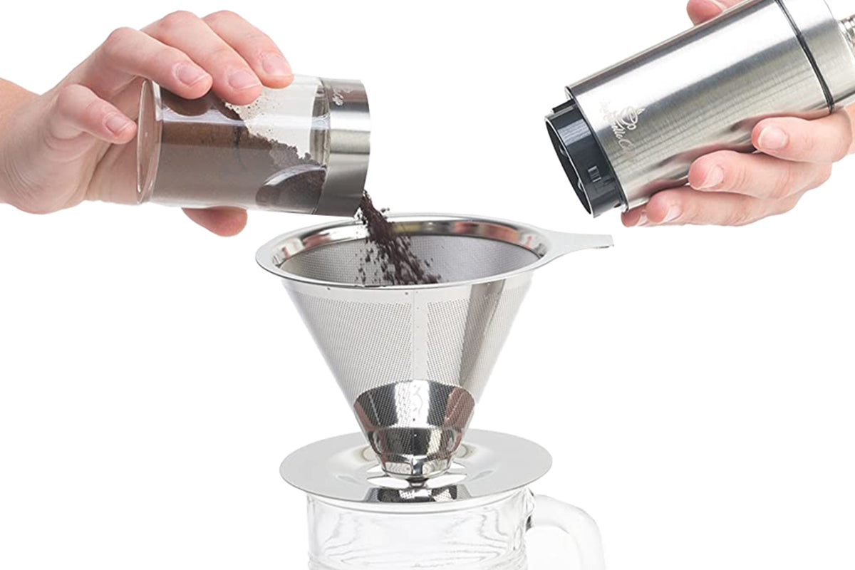 Stainless Steel Drip Cone Coffee Filter Portable Cone Pour Over Coffee Metal Fine Mesh Pourover Brewer Camping Coffee Maker