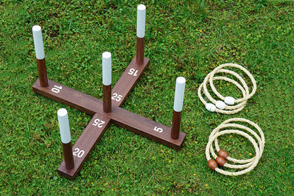 Rustic Ring Toss Game with Wooden Base and 6 Rope Rings