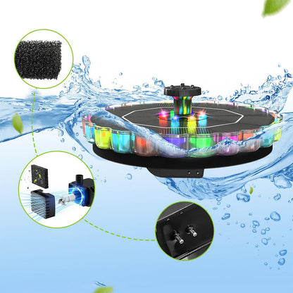 Solar Fountain with RGB Light for Bird Bath