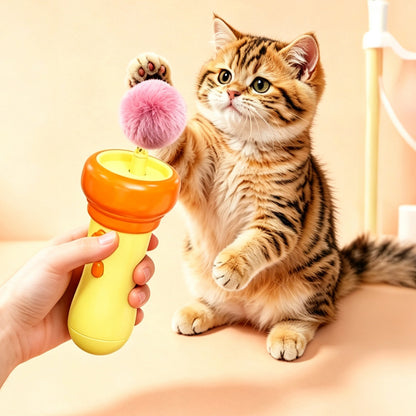 Cat Teaser Launcher with Retractable Cord and 2 Plush Balls - Orange