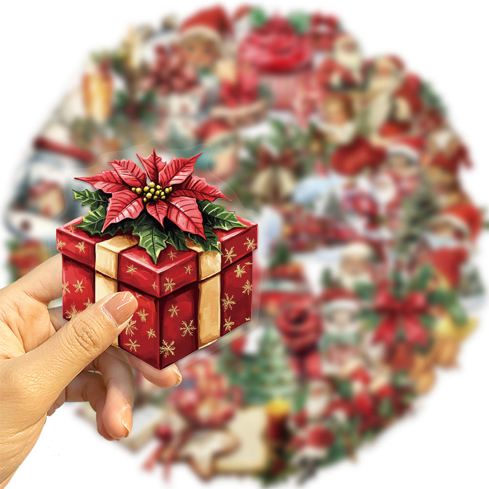 50 Pack Vintage Waterproof PET Christmas Stickers for DIY Crafts