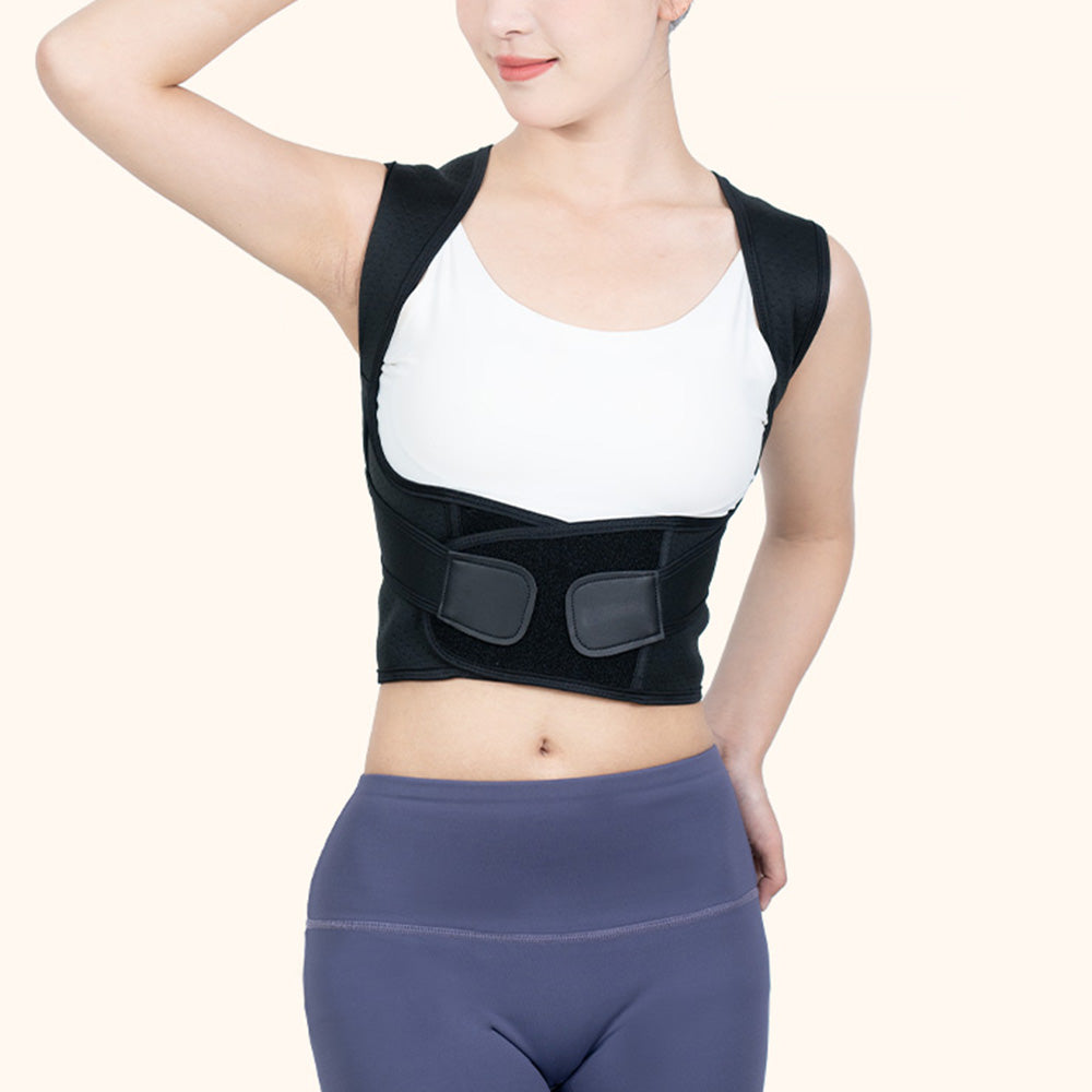 Adjustable Unisex Shoulder Brace Belt Low Back Support For Women Men-Black