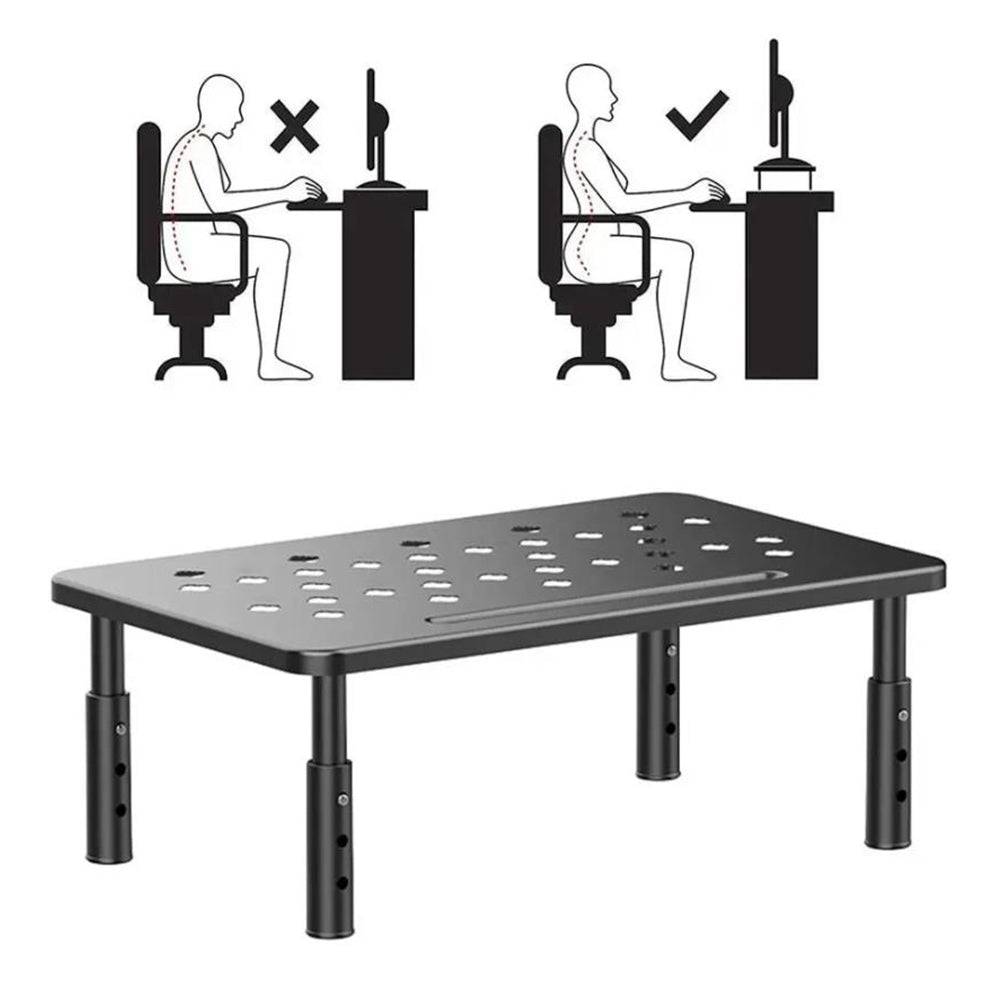 3-Height Adjustable Monitor Riser Laptop Printer Computer Stand Desktop Shelf Black