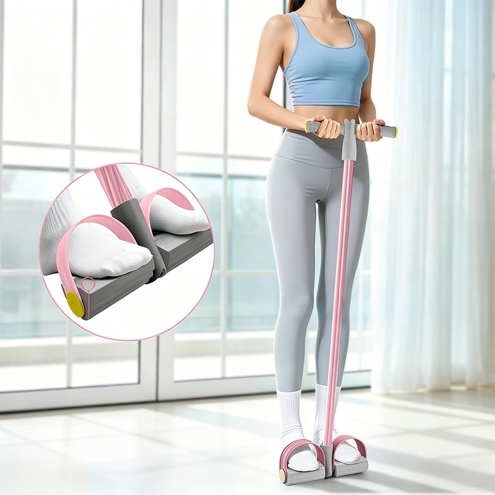 6 Tube Multifunction Pedal Resistance Band with Hand for Sit Up Home Gym Workout-Pink
