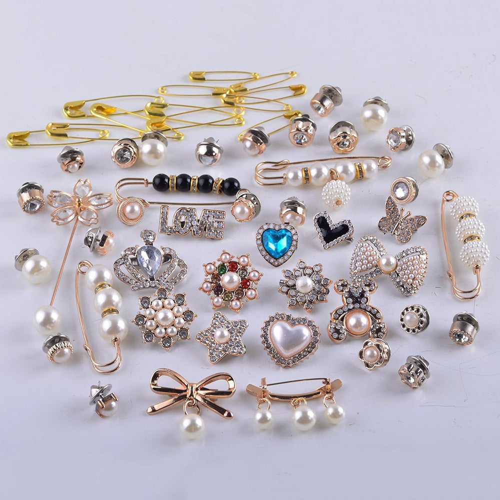 55Pcs Sock Charms Pearl Rhinestone Pin Brooch Decoration for Socks Clothing