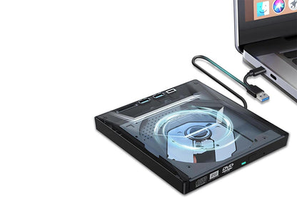 7 in 1 External CD DVD Drive USB3.0 Type-C Writer Burner Player for Laptop Windows
