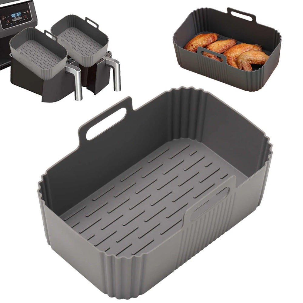 Reusable Silicone Air Fryer Liner ââ‚?Non-Stick Dual Basket & Easy Clean Grey