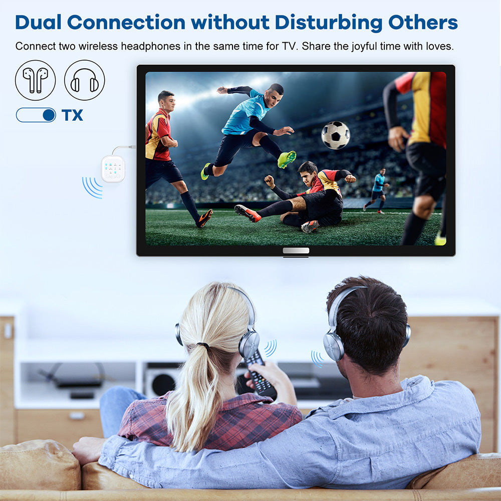 2-in-1Wireless Adapter Transmitter Receiver with Audio Sharing for Up to 2 Wireless Headphones