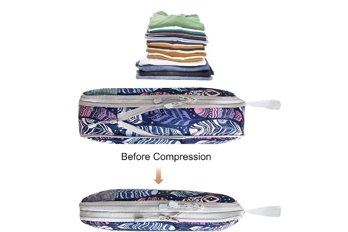 4 Pcs Travel Packing Cubes Set Space-Saving Expandable Compression Packing Cubes -Feather