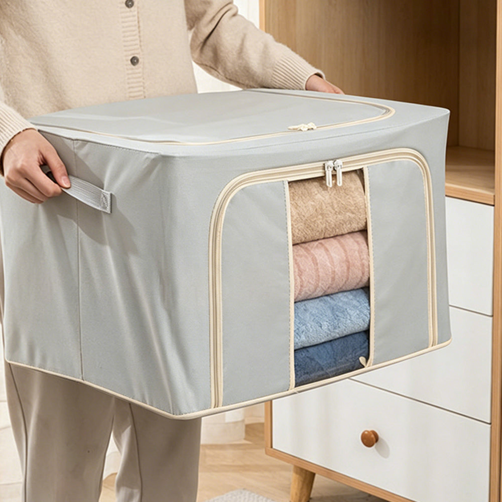 2Pcs Steel Frame Clothes Storage Bag Foldable Underbed Organizer with Window