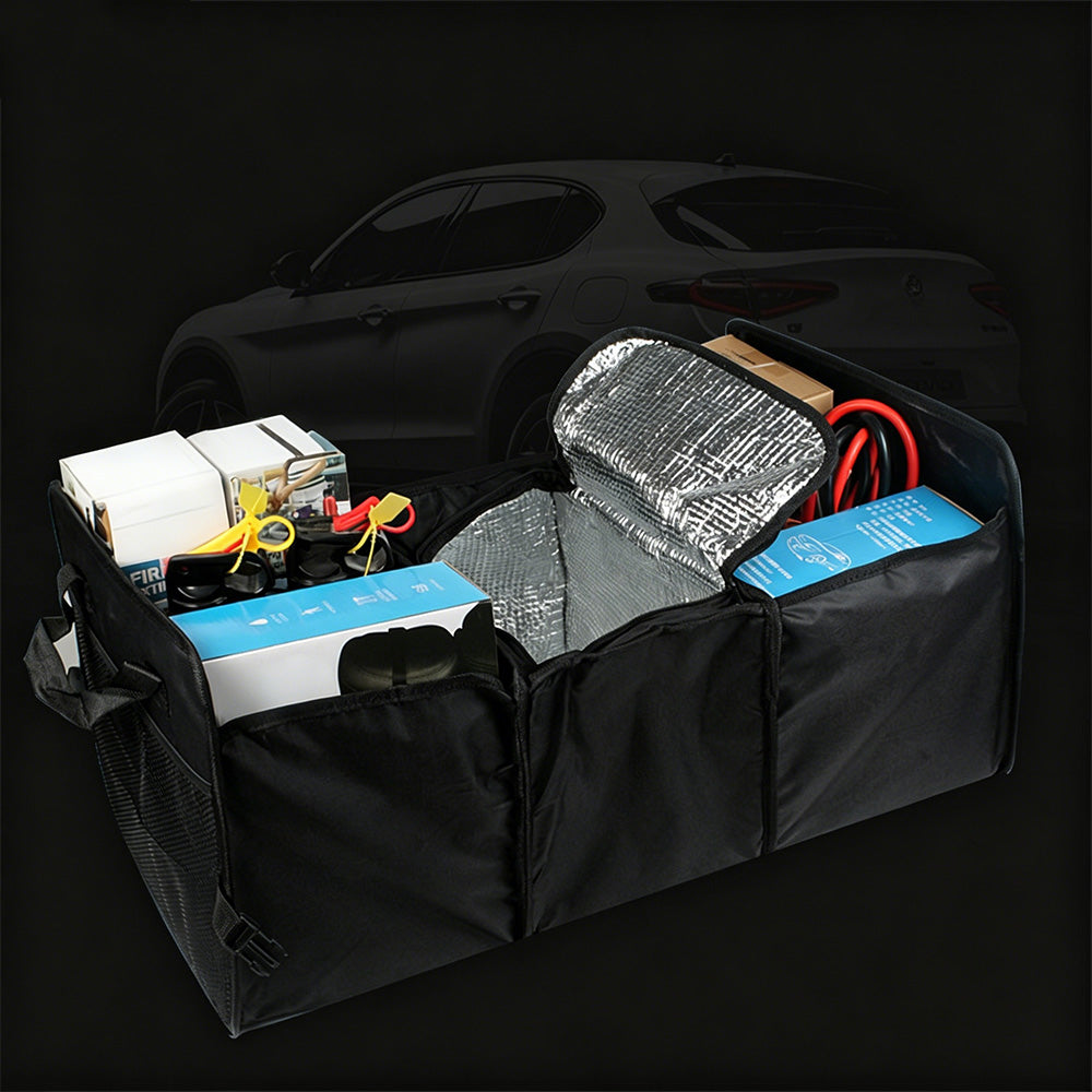 Foldable Car Storage Box Oxford Fabric Organizer with Aluminum Foil Insulation Compartment