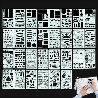 30 Piece A6 PET Reusable Drawing Journal Painting Craft Stencils