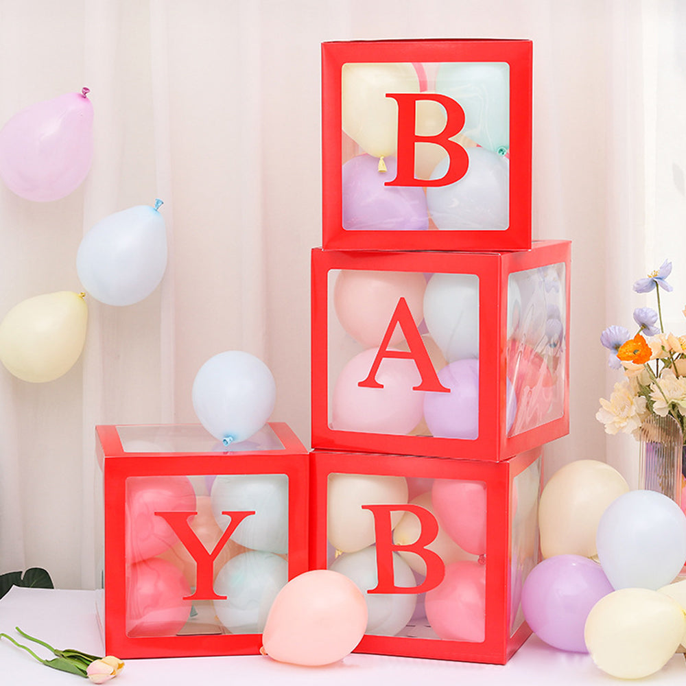 4Pcs Christmas Clear Boxes with 26 Capital Letters Set DIY Xmas Gift Boxes Packing DIY Letter Cube Box Red