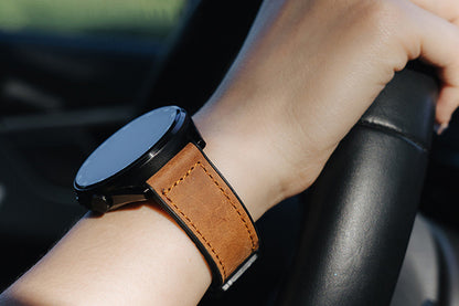 Attractive Leather Watch Band Genuine Leather Strap For Samsung Huawe-Dark Brown