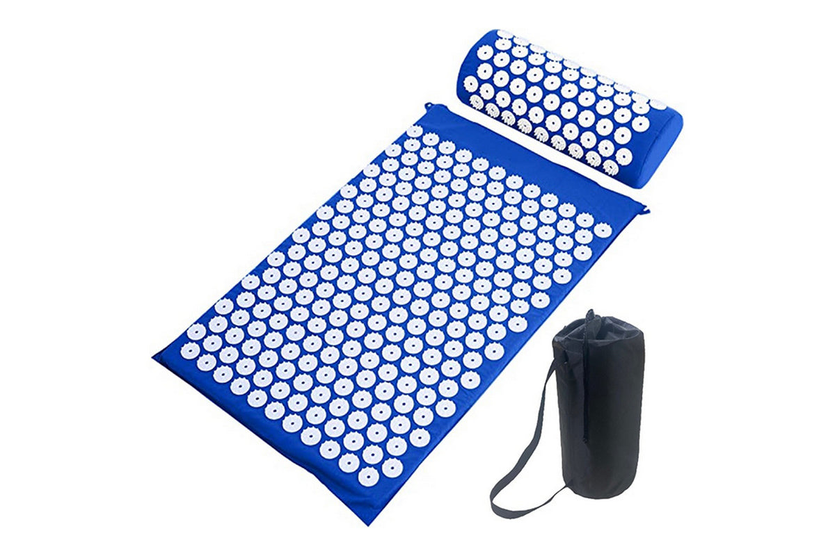 Back and Neck Pain Relief Acupressure Mat and Pillow Set-Blue