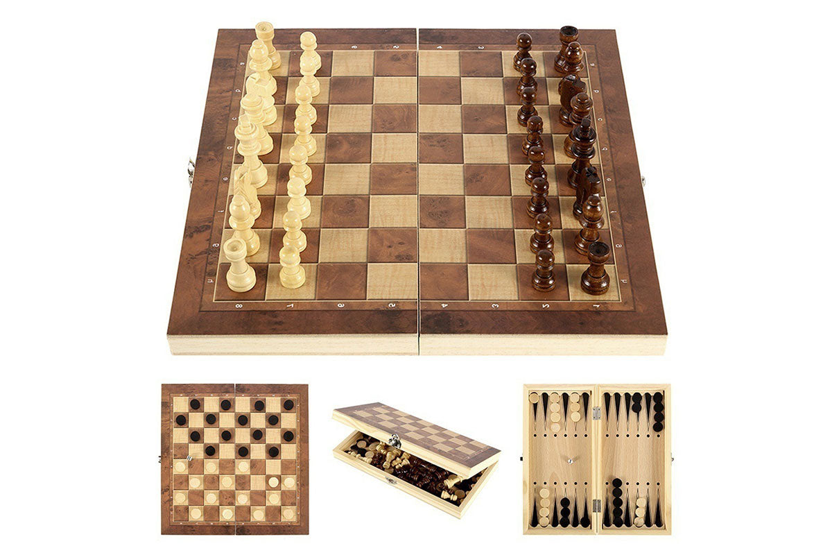 3 In 1 Chess Backgammon Checkers Set Wooden Chess Set Board Game