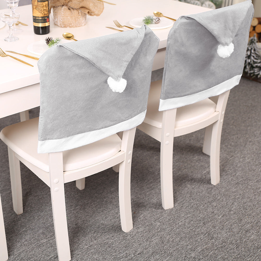 4Pcs Grey Santa Hat Chair Covers Non-Woven Christmas Decorations