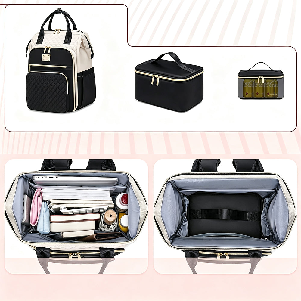 2-in-1 Laptop Backpack with Lunch Bag-Black