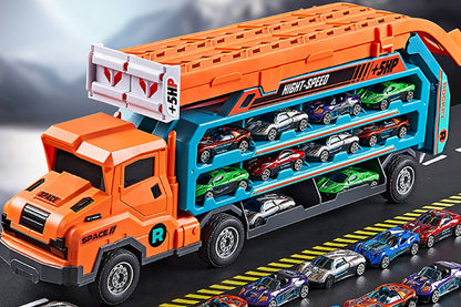 Carrier Truck Transport Car Toys Foldable 3 Layer Car Race Track Toys -Green