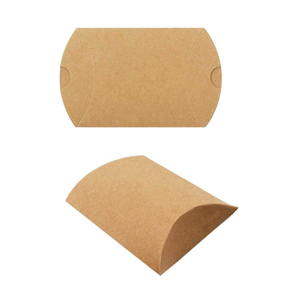 50 Piece Kraft Paper Pillow Gift Boxes with Ribbons - Brown