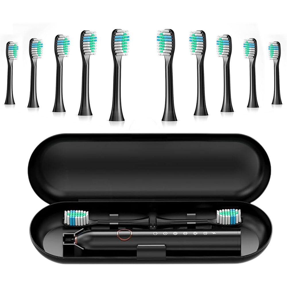 6-Mode Electric Toothbrush with 10 Brush Heads Rechargeable  Toothbrush Set for Home Travel Black