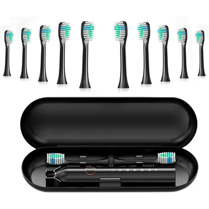 6-Mode Electric Toothbrush with 10 Brush Heads Rechargeable  Toothbrush Set for Home Travel Black