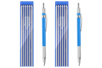 2Pcs 2B Lead Holder Pen Automatic Mechanical Drafting Drawing Pencil Art Tool With Refills Case-Blue Pencil With Silver Refills