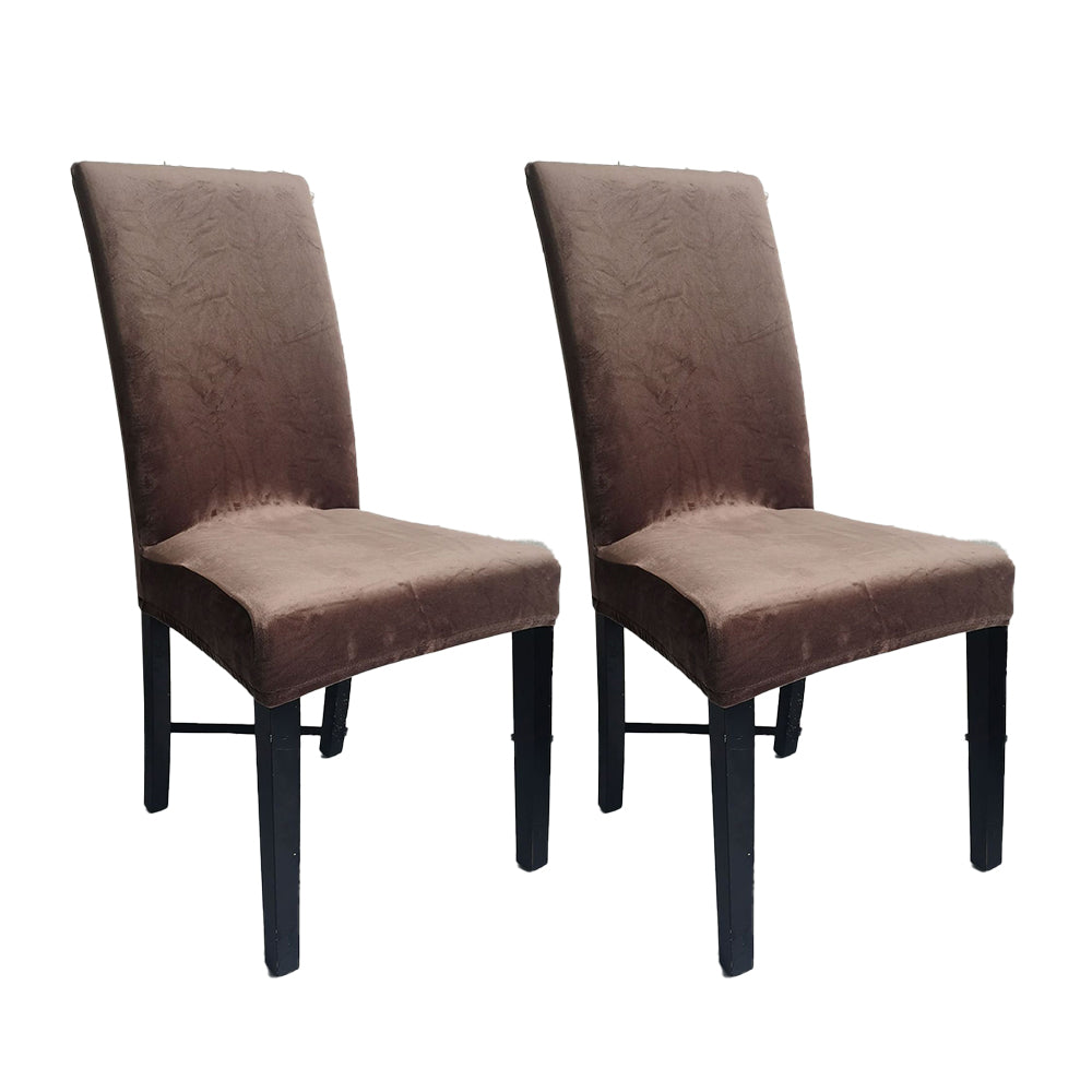 2Pcs Soft Plush Dining Chair Slipcover Antislip Chair Covers for Dining Room-Beige