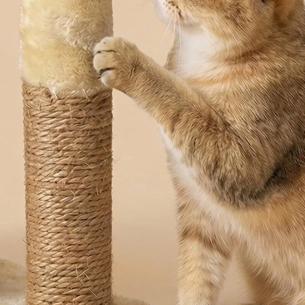 Small Cat Tree Tower with Enclosed Condo Scratching Post and Hanging Toy - Beige