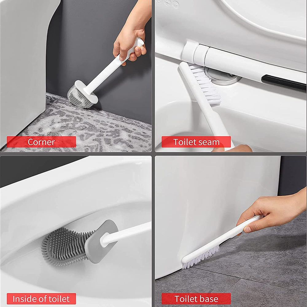 2 Piece 2in1 Bathroom Toilet Brush Holder Cleaning Brush Set