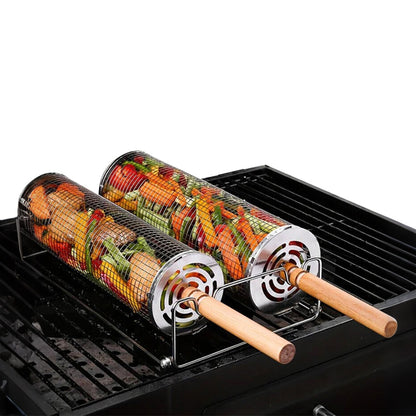 2 Pack Stainless Steel Rolling Grill Baskets with Handles