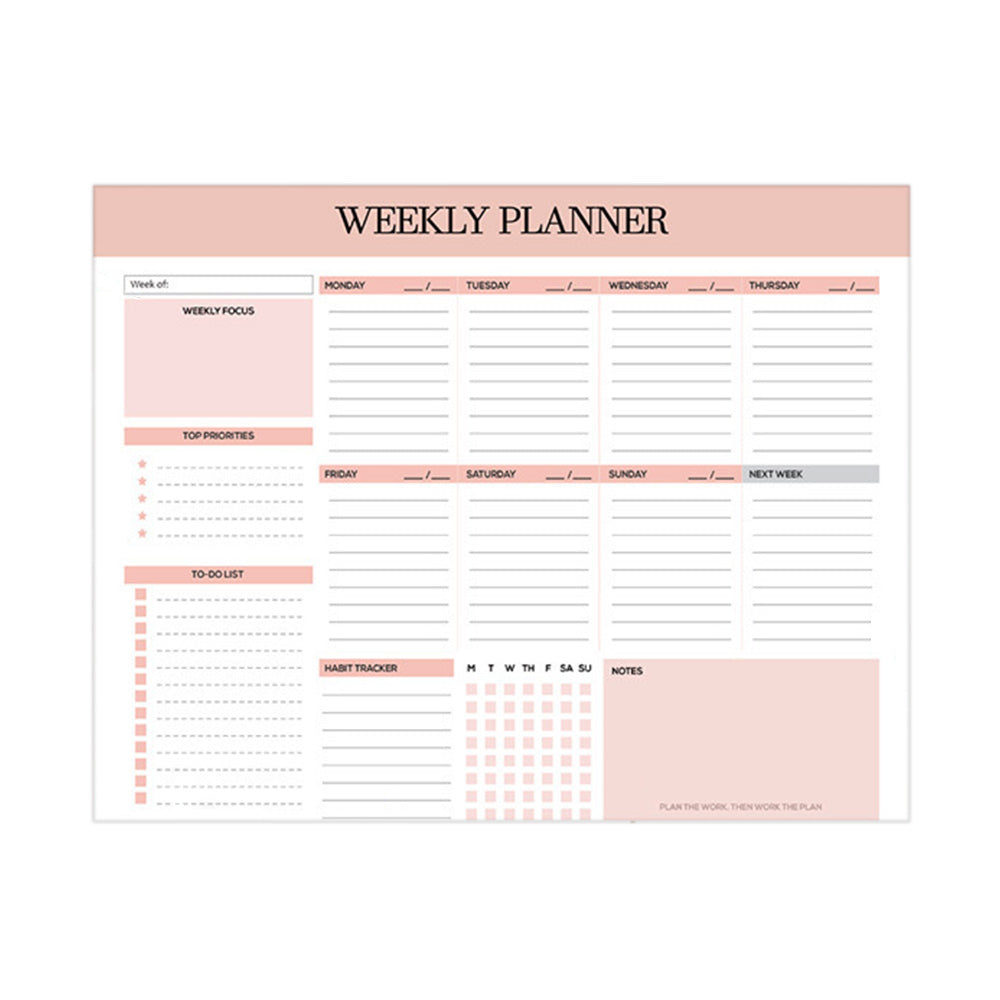 Weekly To Do List Notepad Undated Planner With 52 Sheets Weekly Planner-Pink