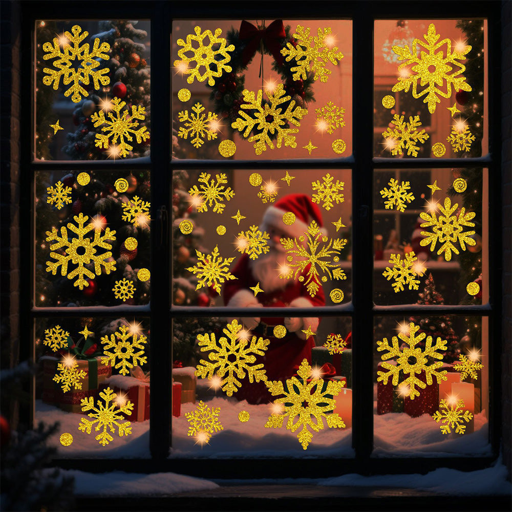 Christmas Window Clings ¨C Snowflakes Static Stickers in Gold and Silver for Holiday Decorations Style 1