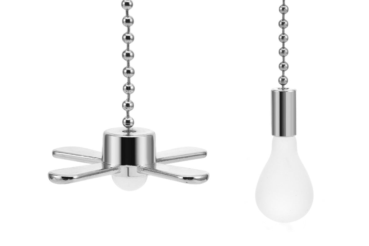 2Pcs Ceiling Fan Light Bulb Pull Chain Beaded Ball Extension Connector Decor-Silver