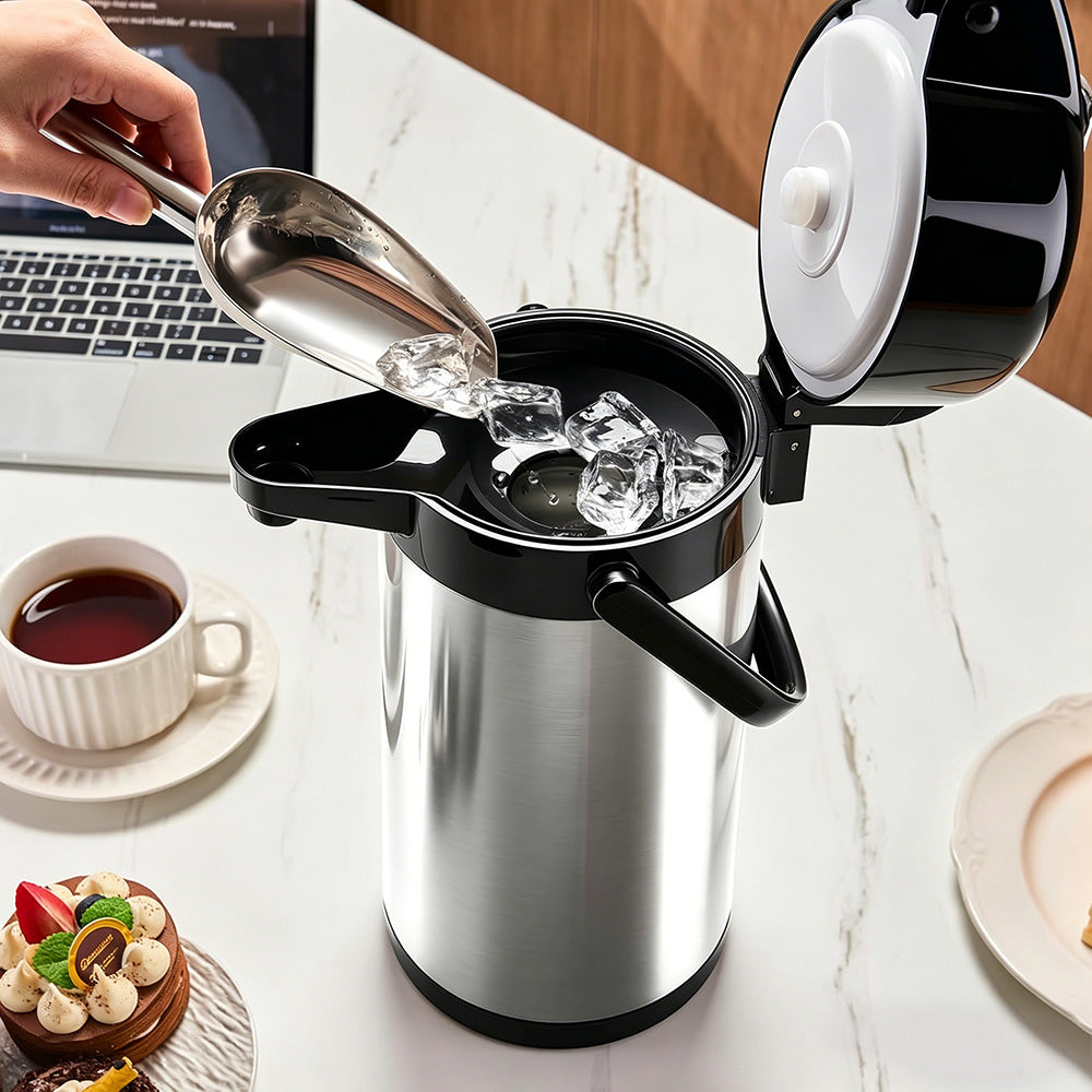 3L Stainless Steel Vacuum Insulated Water Dispenser Pump Flask Hot Cold Beverage Server-Silver