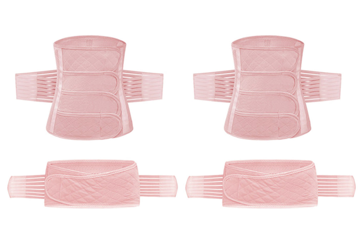 2Pcs Belly Support Recovery Waist Pelvis Belt Postpartum Belly Wrap Band Waist Trainer-Pink