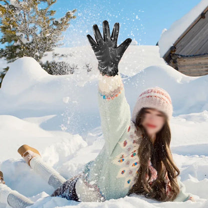 Pair of Women Winter Gloves Touch Screen Driving Warm PU Leather Gloves Style 1