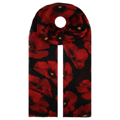 Vintage Floral Polyester Scarf Shawl for Travel and Sun Coverage - Black