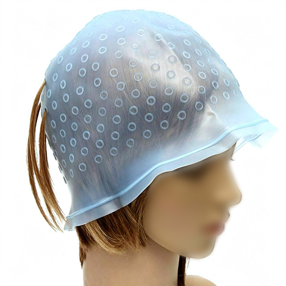 Reusable Silicone Hair Highlighting Cap with Stainless Steel Hook-Blue