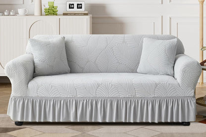 Sofa Cover with Skirt Stretch Sofa Slipcover Non-Slip Soft Couch Cover -Light Grey