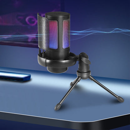 USB Powered RGB Gaming Microphone Condenser Mic with Quick Mute and Tripod Stand for PC PS5