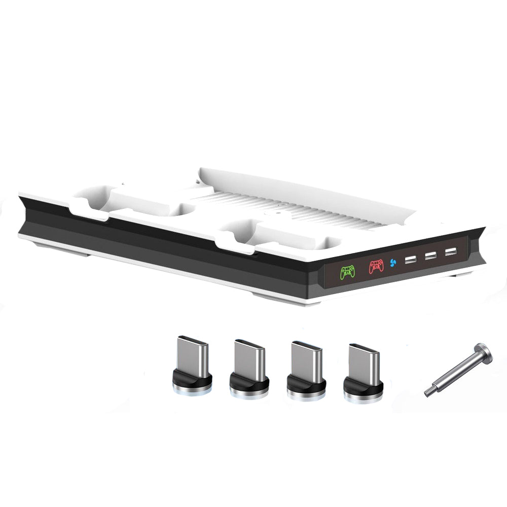 For PS5 Stand Cooling Fan with Dual Controller Charging Station White