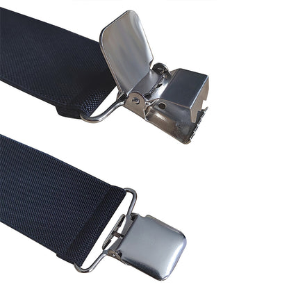 Mens X Back Elastic Suspenders with 4 Metal Clips - Black