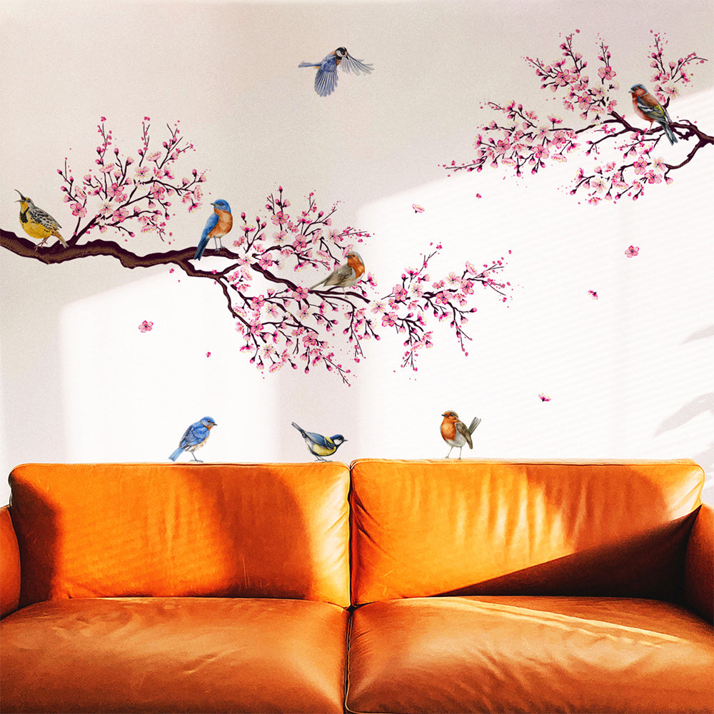 Tree Branch Birds Flying Wall Decals Falling DIY Flower Petals Wall Stickers Peel and Stick Wall Stickers